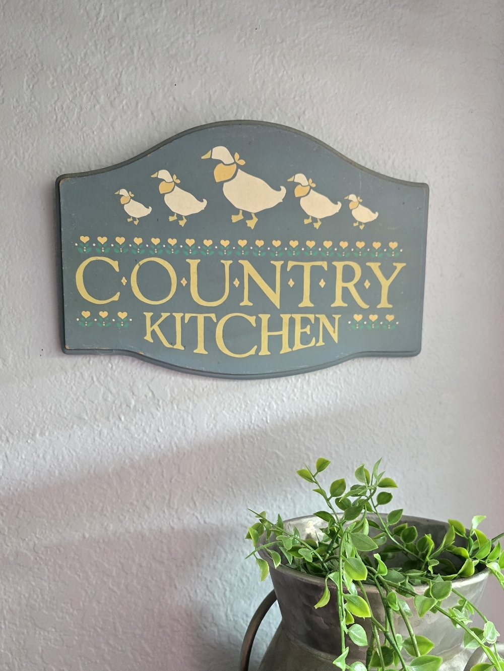 Country Kitchen Wall Sign - Yellow Text on Blue